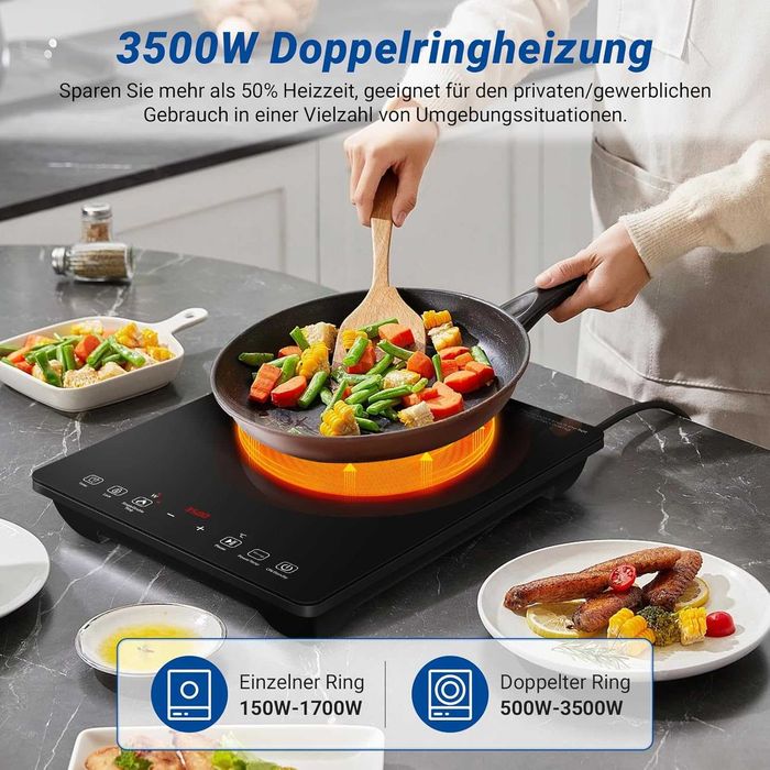 Plită cu inducție 3500W, AMZCHEF Plită cu inducție 1 placă cu inel dublu
