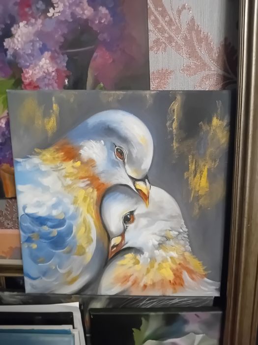 Картина "Голубки"" масло.40х40 платно