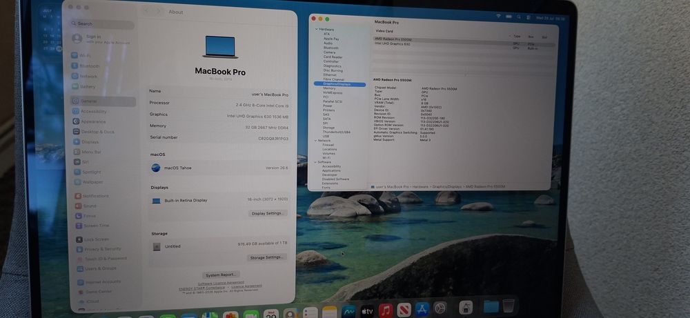 MacBook Pro 16", 2019 2.4 GHz 8-Core Intel Core i9, 32GB RAM 1TB SSD