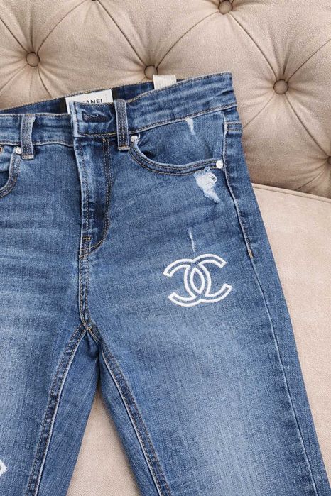 слим дънки шанел топ молив  chanel син дълъг панталон дънков деним