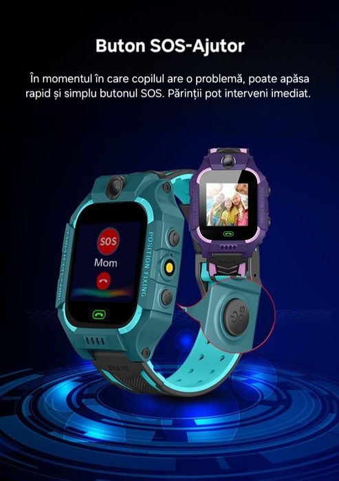 Ceas smart copii cu SIM. Localizare/SOS. Apel/Mesaje audio. Foto.