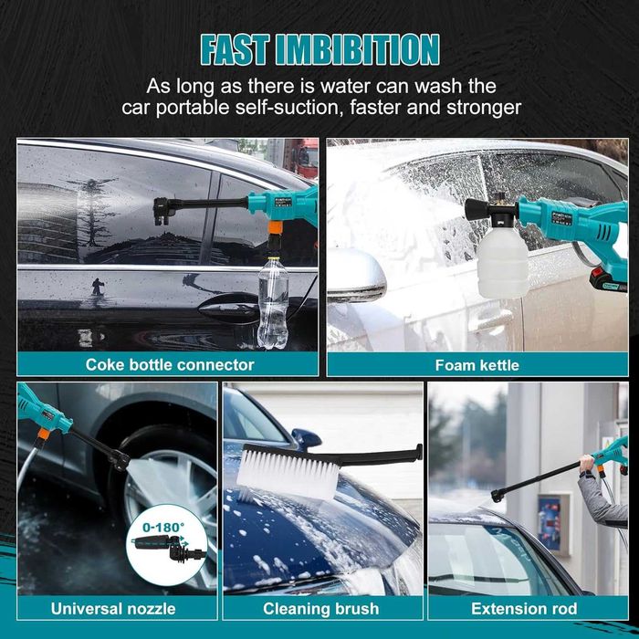 6 în 1 Pistol de Spălare cu Presiune fără Fir Panthem 18V, Portabil