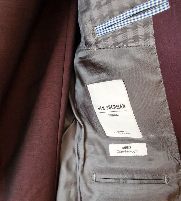 Нов Виненочервен Мъжки Костюм от Вълна и Мохер на Ben Sherman Размер S
