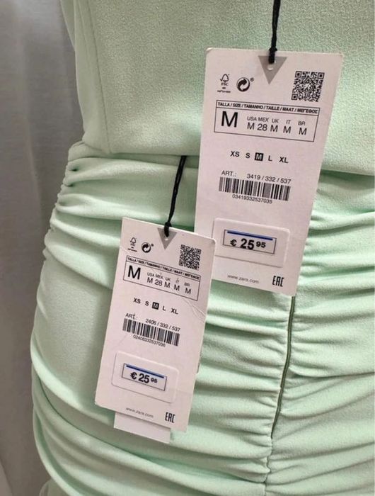 Set 2 piese verde mentă top crop corset fusta drapaje Zara mărimea M