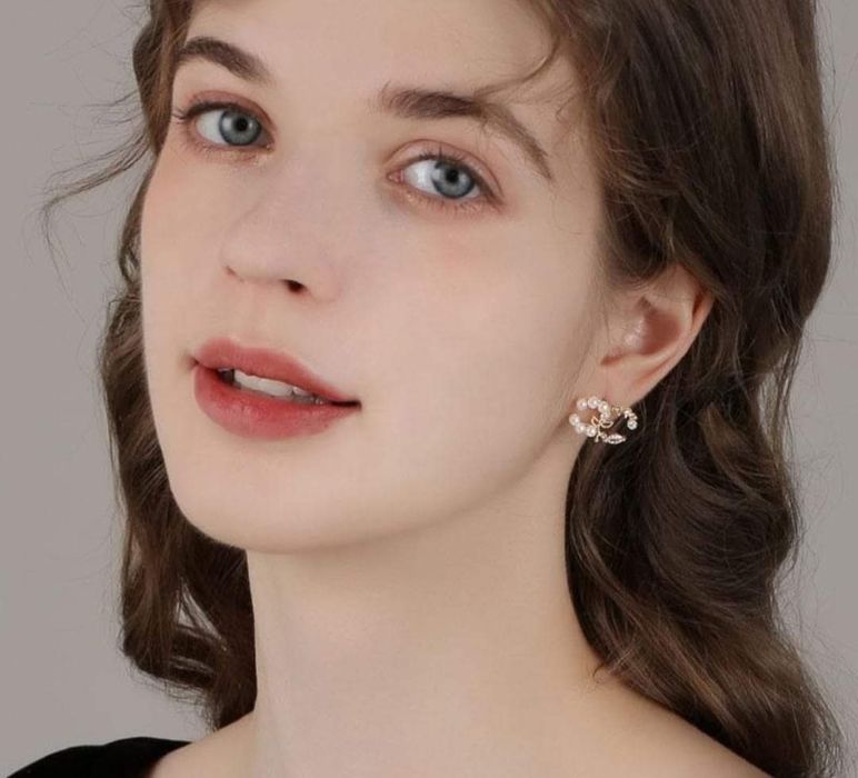 Cercei otel inoxidabil, insertii perlute albe