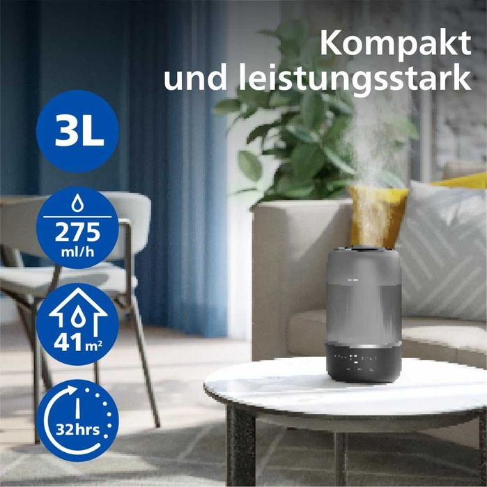 Умен овлажнител Philips компактен, мощен, ароматерапия, до 41кв