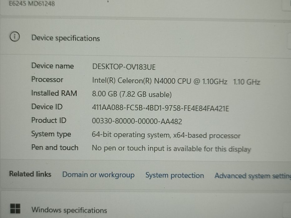 Laptop NOU Medion E6245 - Intel N4000/8gb ddr4/128GB + 500G/Baterie 4h