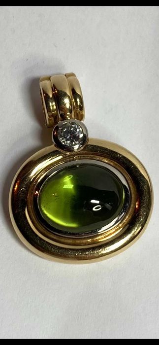 Lant superb aur galben 18k +pandantiv cu turmalin + diamant 0.3ct