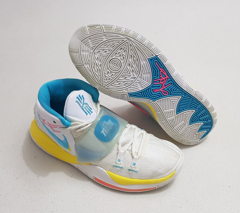 Adidasi Nike Kyrie 6 EP Neon Graffiti, pantofi baschet, Sneakers White Blue-Fury Opti-Yellow, mărimea 42 EU unisex