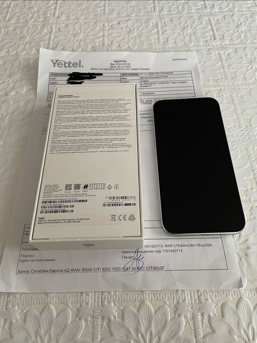 iPhone 15 pro max white titanium 256gb 1год.гаранция.Батерия на 100%!