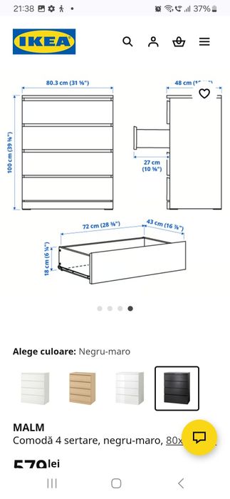 Comoda Ikea Malm 4 sertare neagra