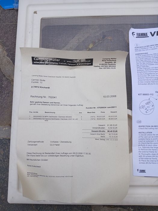 Trapă Rulotă/Autorulota Fiamma 100euro