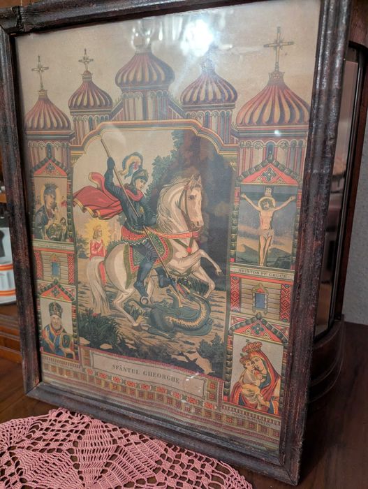 Tablou vechi „Cina cea de Taină” – rama sculptata, piesă deosebită,