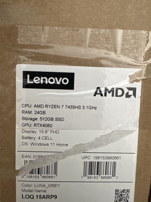 Lenovo LOQ 15ARP9. AMD Ryzen 7 7435HS 3,1Ghz. 24GB. 512 GB SSD. Rtx 4060