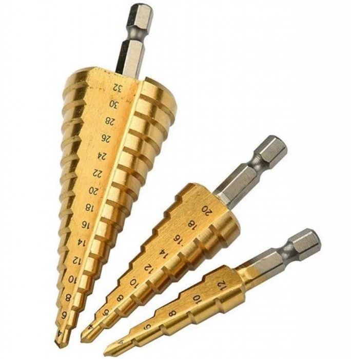 Комплект от стоманени стъпкови свредла, три броя