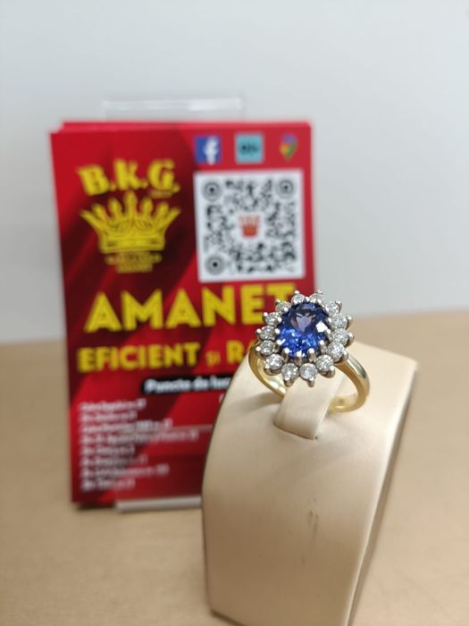Inel din aur 18K cu tanzanit și diamante Amanet BKG