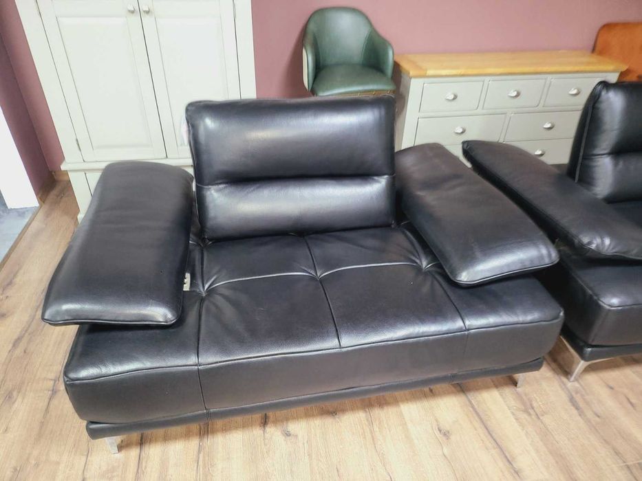 Черен кожен ъглов диван и фотьойл Artemis с ел. облегалки
