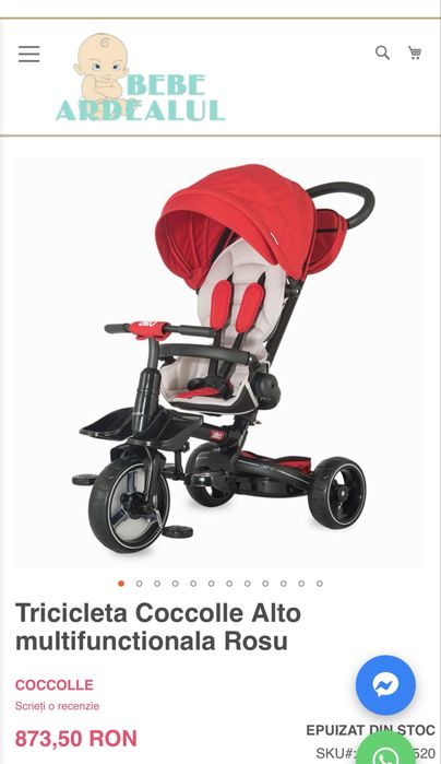 Vand Tricicleta Coccolle Alto multifunctionala Rosu