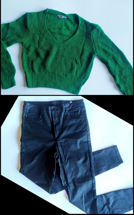 Комплект къс плетен топ и панталон MOHITO висока талия