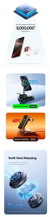 Baseus FS41 Qi2 Док-станция 3в1 Активным охлаждением TEC 15W iPhone 17