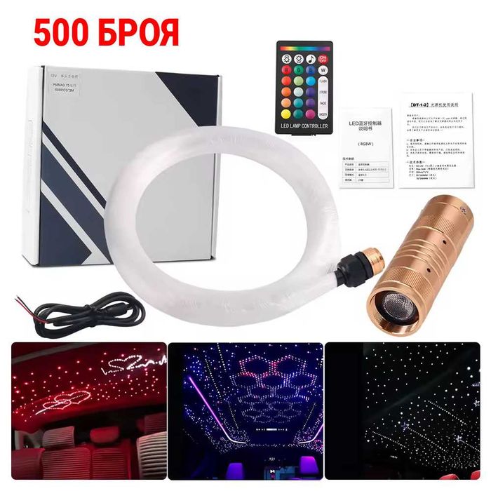 500х LED осветление за таван на автомобил – Звездно небе с фиброоптика