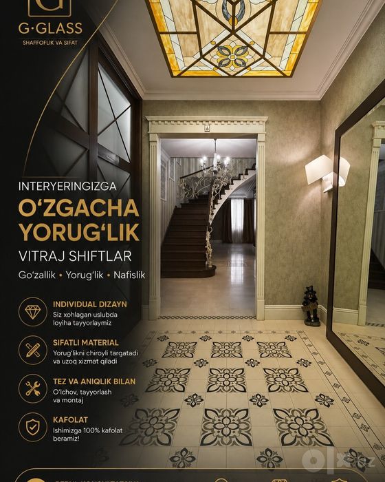 Vitraj akril orsteklo rombik oynala nakleyka barchasi G-Glassda