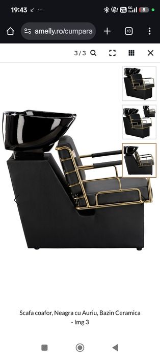 Scafă Coafor Negru cu Auriu Bazin Ceramic