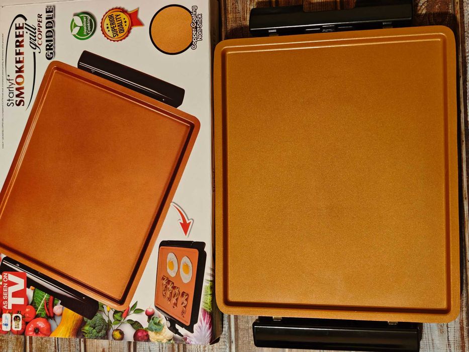 ПРОМО!БЕЗДИМНА Ел. скара/грил+туч плоча с МЕДНО незалепващо покритие