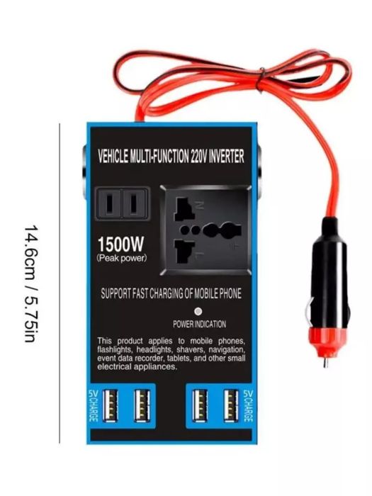 Avtomobil invertori, 4 ta USB portli rozetka, 12 V/24 V dan 220 V gach