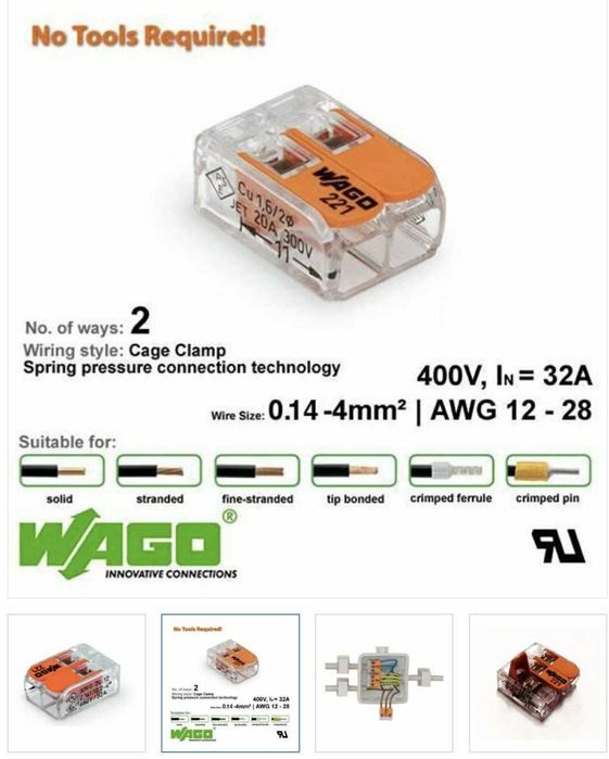 Клеми -Wago: КУТИЯ с 100 бр. 2 проводни -45 лв.