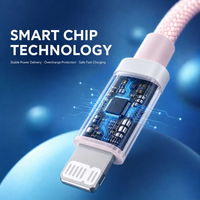 Cablu USB-C la Lightning 20W ROZ/ALBASTRU Brodat 2M lungime – încărcare rapidă iPhone