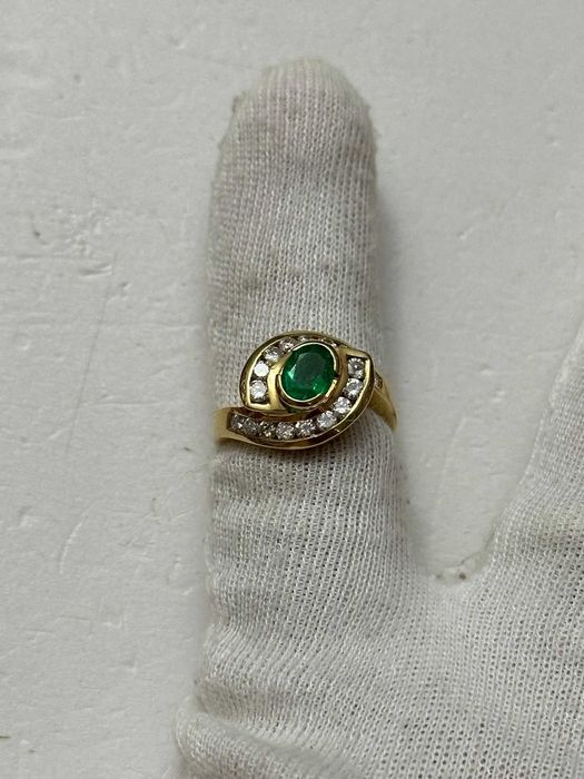 INEL AUR 18K + 18 Diamante = 1CT + 1 Smarald = 0.90CT - Vintage - 7.8g