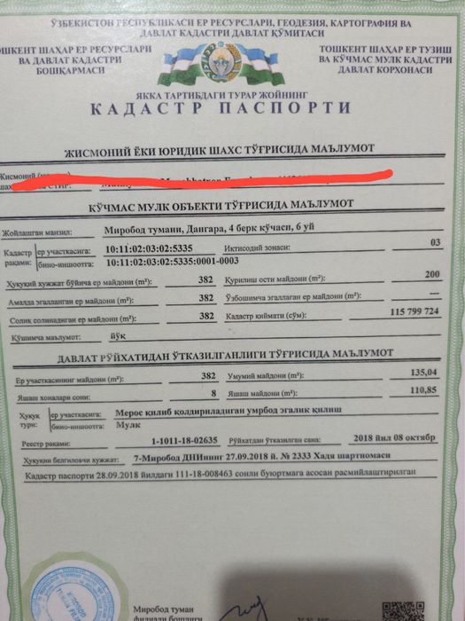 Ховли сотилади. Миробод р-н