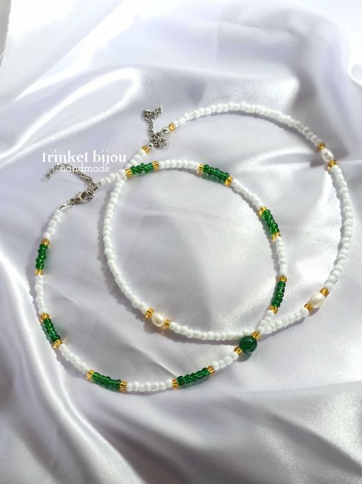 Чокер из бисера жемчуга бархата кружев