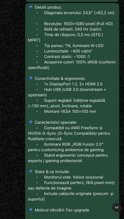 Monitor profesional de gaming AORUS KD25F – super rapid 240Hz, 0.5ms..