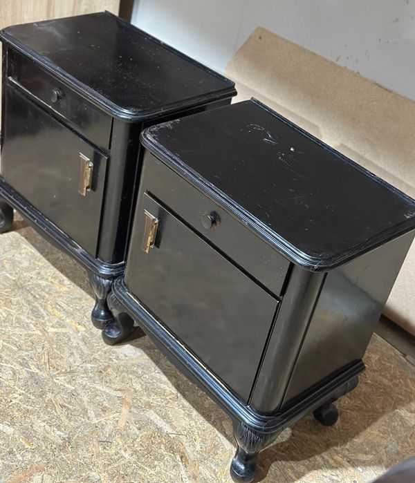 2 buc Noptiera Vintage Stil ArtDeco; Noptiera din lemn; Comoda