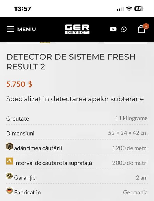 Detector apa subterana GER Detect made Germania 1200m
