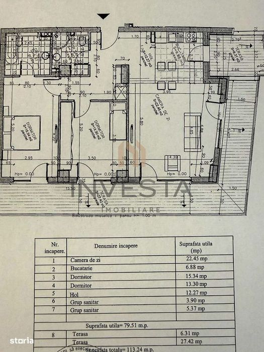 Apartament 3 camere 79 mp utili si terasa de 33 mp, Buna Ziua!