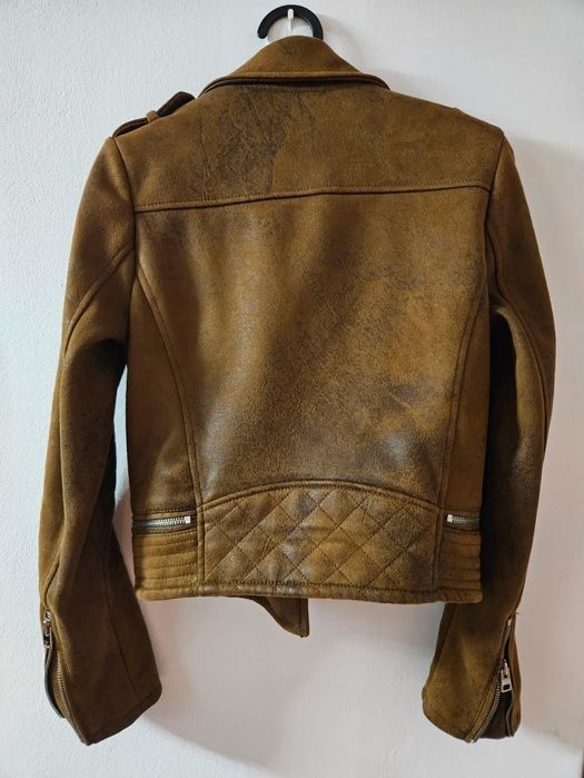 Geaca dama, Bershka, Piele ecologica intoarsa, Xs, Maro, vintage