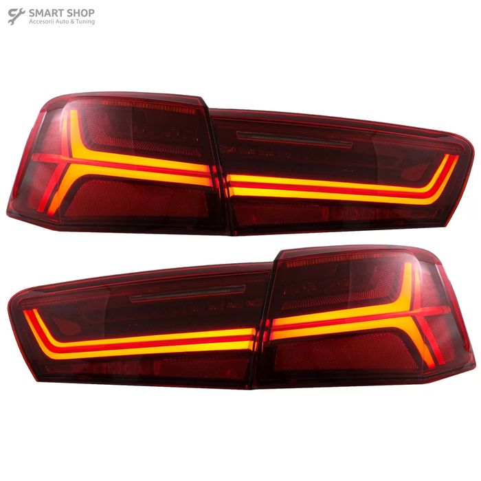 Stopuri Full LED compatibil cu Audi A6 4G C7 (2011-2014) Red Clear Facelift Design Semnalizare Secventiala