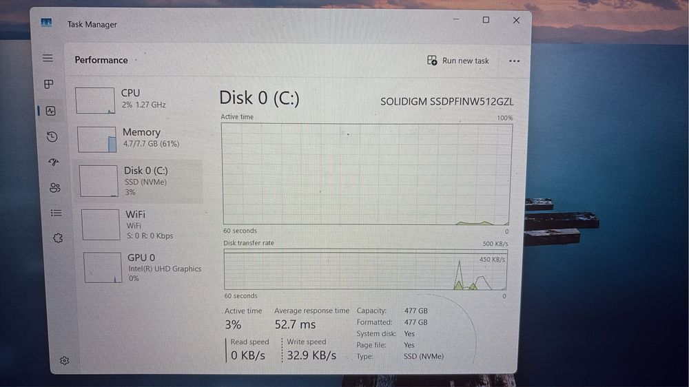Laptop I3 gen 12 8GB RAM 500NVME