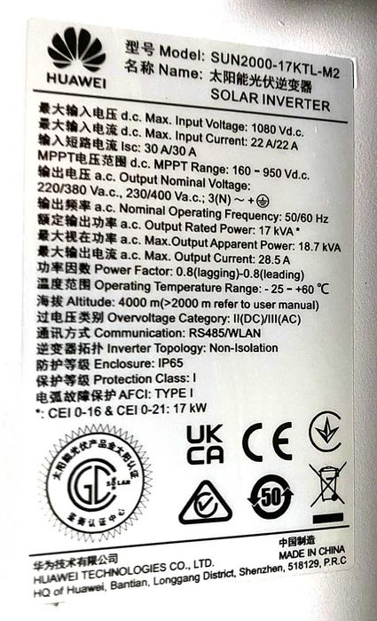 Invertor solar Huawei SUN2000-17KTL-M2, 17 kW, trifazat, on-grid