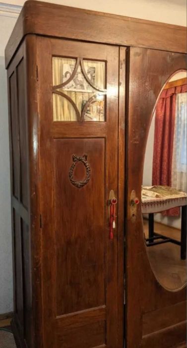 Sifonier/dulap Art Deco interbelic 1930–1940 lemn masiv cristal unicat