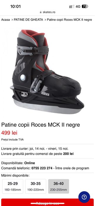 Patine copii Roces MCK II negre , reglabile nr 36-40