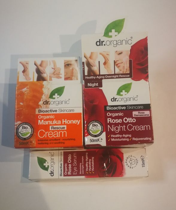 3 X DR ORGANIC manuka honey, rose otto night cream, eye serum