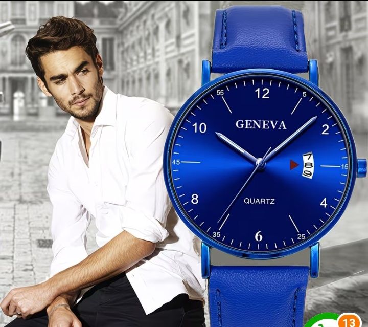 Мъжки Луксозен Моден Кръгъл Kварцов Часовник с бяла каишка