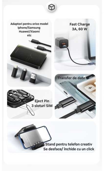 Cutii accesorii USB echipate full.Speed charge.USB/USB C/IOS.Eject pin