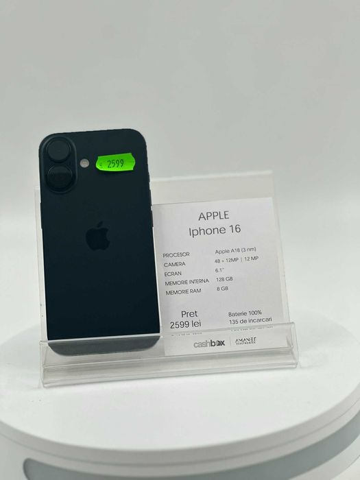 Iphone 16 128GB BATERIE 100% 135cc Garantie 24 Luni CashBox