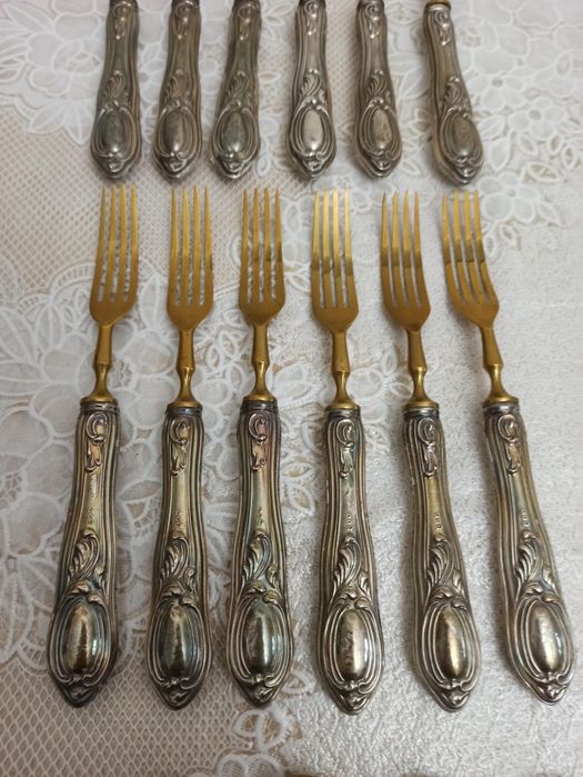 Сребърни стари  прибори Солинген с позлата