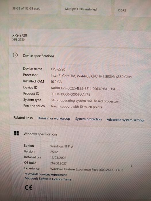 DELL XPS AlO 27" 2720 TOUCH I5-4440s, 16 gb, ssd 120 gb
